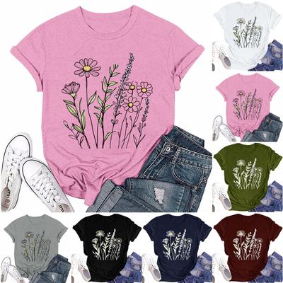 Women's Fashion Casual Printed Round Neck Short Sleeved T-Shirt Top T-Shirt Top Top