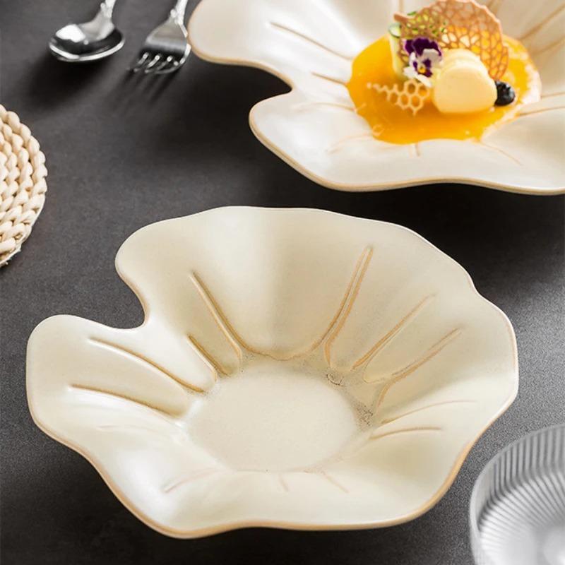 Lotus Dish Dishes Plate Dinnerware Ceramic French Tableware Wedding Table Decor Dessert Fruit Salad Bowl Pasta Steak Sushi Plate