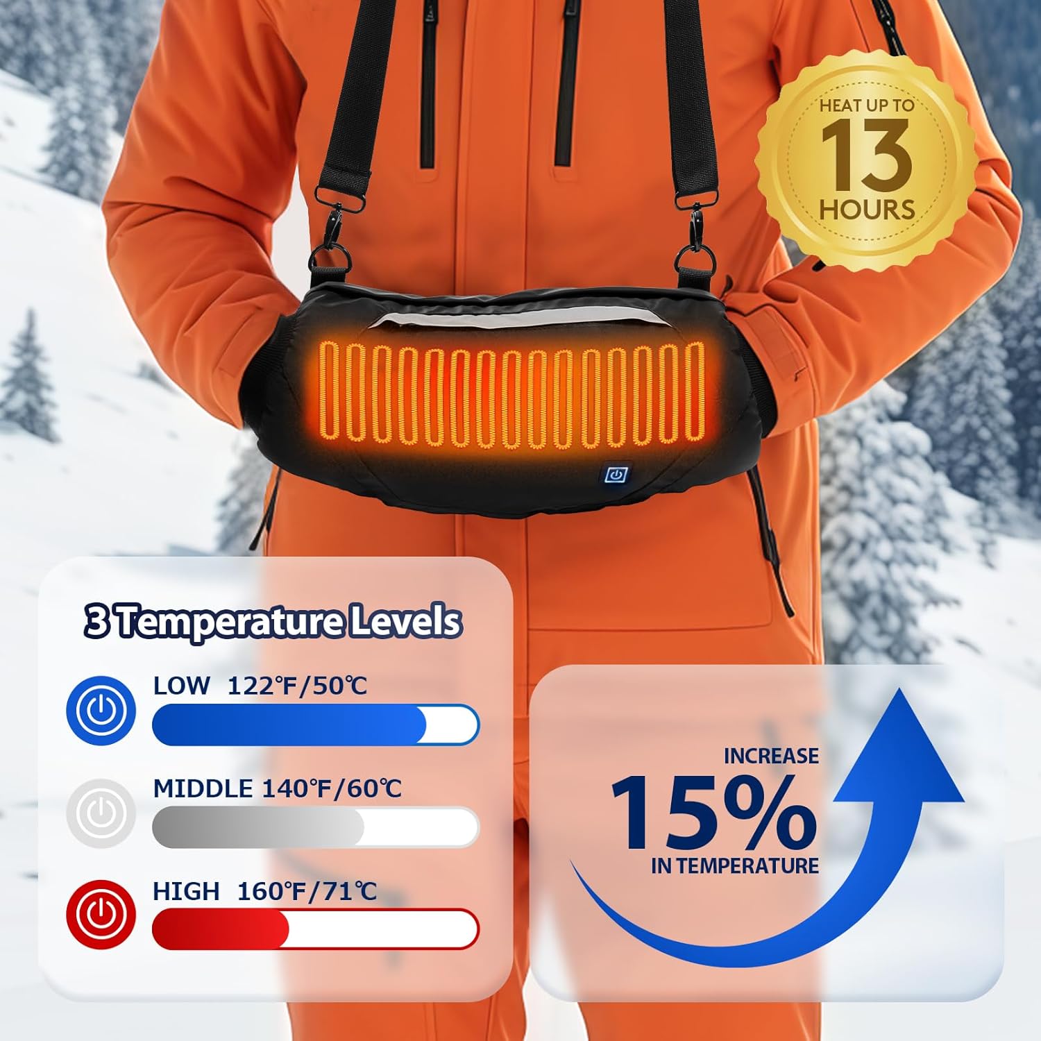 

Rechargeable Heated Hand Warmer with 10000mAh Battery, 3 Heat Settings, for Men & Women, Ideal for Football, Hunting, Golf, Fish United States