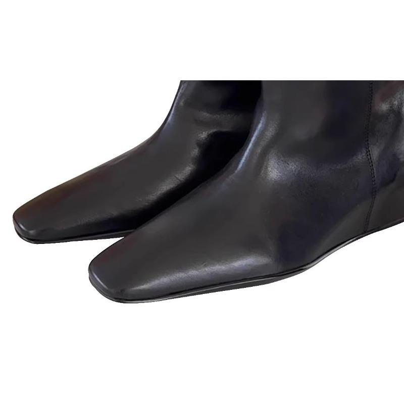 Stylish Square-toe Slim-fit Fashion Boots with Built-in Height Increase, Mid-calf Boots, Women's Shoes