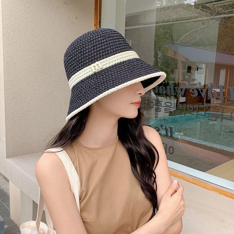 Solid Color Knitted Hollow Fisherman's Hat Children's Spring and Summer New Breathable Sunscreen Hat UV Protection Sun Hat