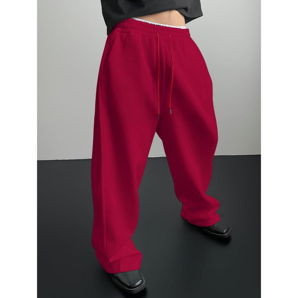 Pantalones de Chándal para Hombre Cintura Elástica Cordón Pierna Recta Bolsillo Pierna Ancha Holgados