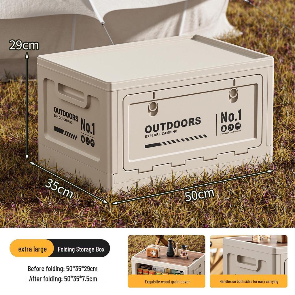 Extra Large Outdoor Storage Box: Side-Opening, Wood Lid, Foldable Camping & Car Trunk Organizer