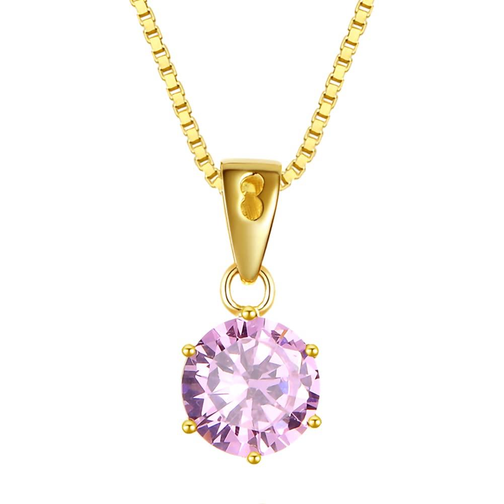 Glam Jewelry Necklace for Women, Popular Gift, Simple, Single Stone, Hypoallergenic, Silver, Cubic Zirconia, Gold, Stone: Pink