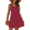 Women's Fashion Casual Summer Cuffs Bag V-neck Solid Color Dress Beach Sundress
