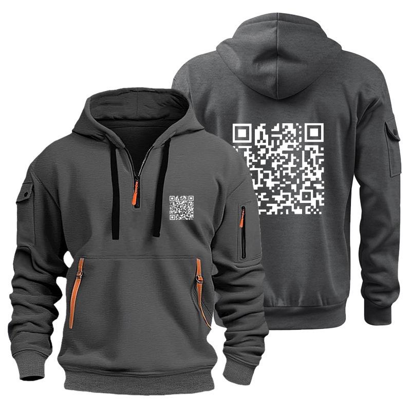 Trendsetting QR Code Hoodie: Plus Velvet Men's Sweatshirt Jacket