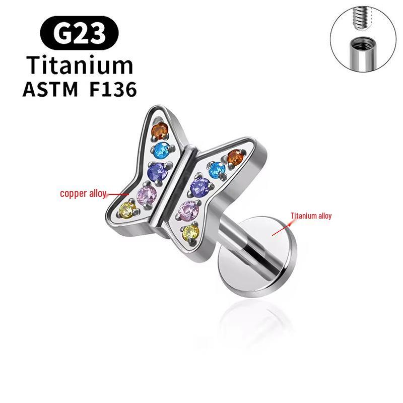 G23 Titanium Butterfly Lip & Ear Cartilage Stud Earrings with Internal Thread - Simple, Luxurious Design for Women's Piercings