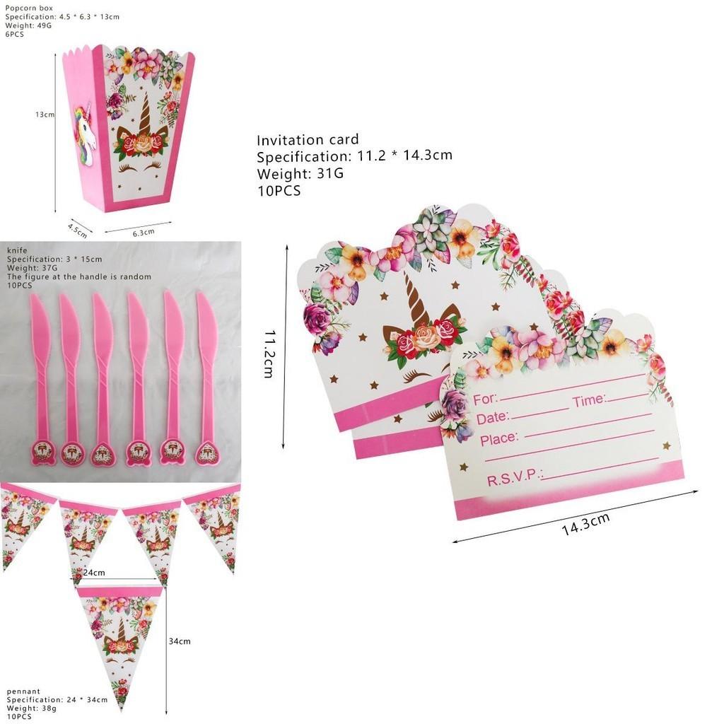 Wreath Unicorn Kids Birthday Party Supplies Joyful Tableware Cups Plates Forks Napkins And Tablecloth