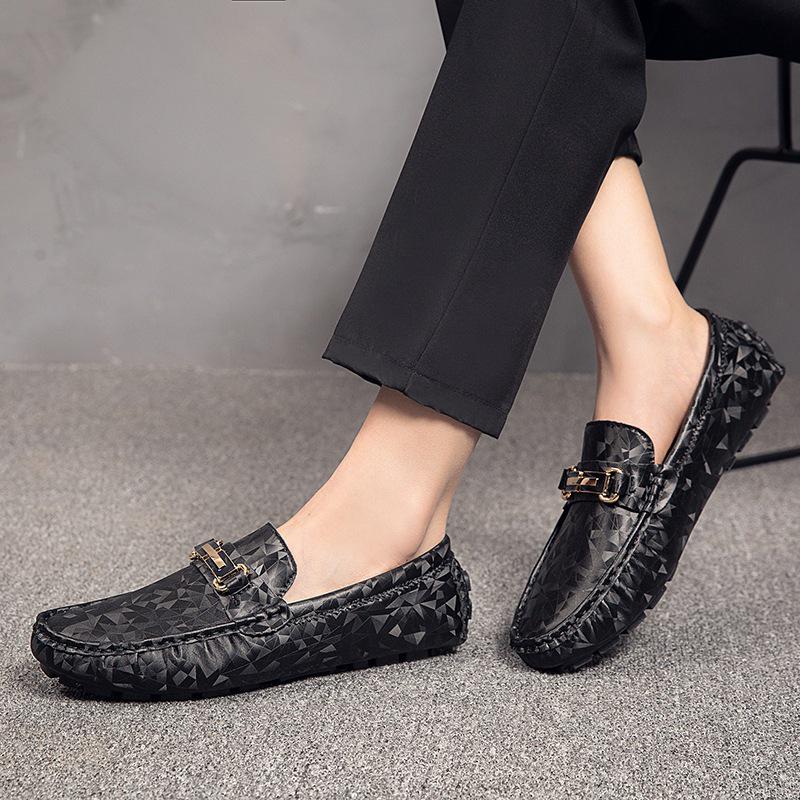 Men's Large Size Leather Loafers with Metal Buckle - New Fashion Casual Driving Shoes