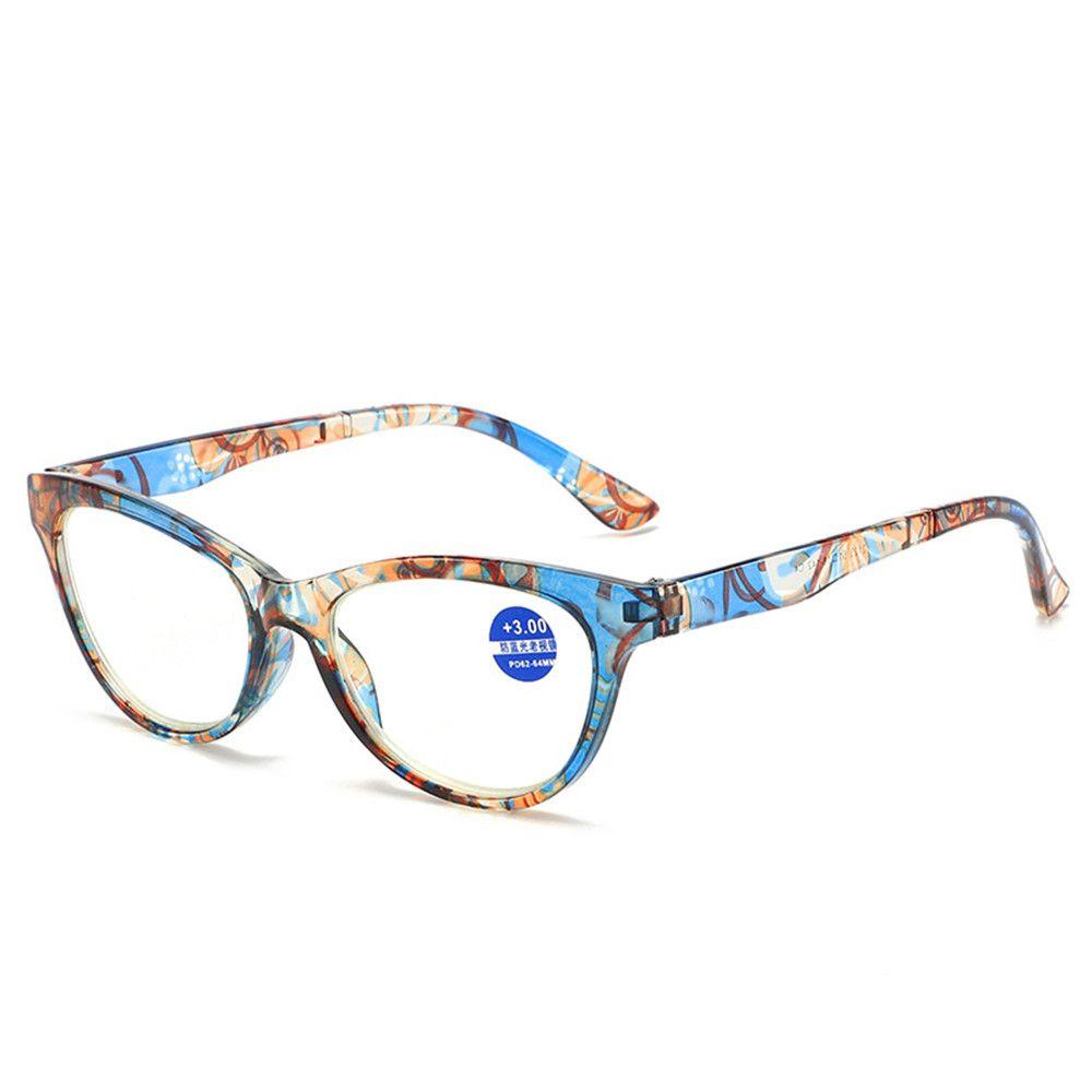 Anti Blue Light Reading Glasses Floral Print PC Frame Presbyopia Eyeglasses Fashion Cat Eye Eyewear Far Sight Glasses +1.0~+4.0
