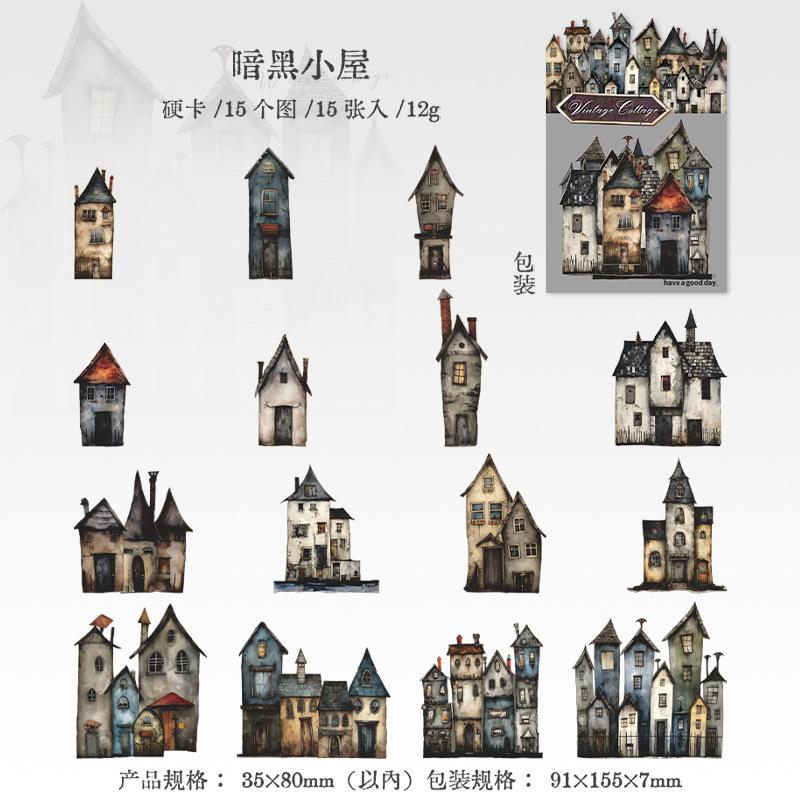 15 pcs Vintage Strange hut Architecture Hard card sticker Creativity Decorative Stick Labels Diy Diary Scrapbooking Supplies