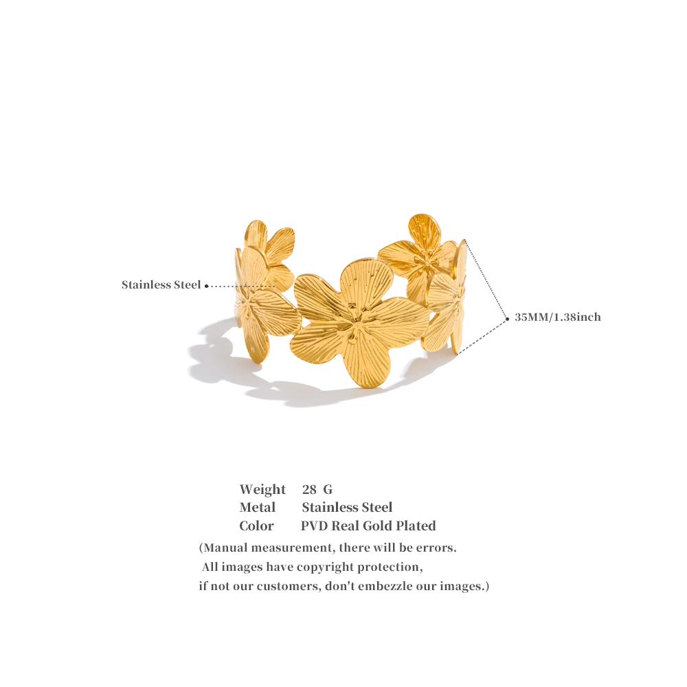Eetit Waterproof 18K Golden Plated Stainless Steel Flower Cuff Open Bracelet Bangle Wholesale Daily Wear Fashion Trendy Jewelry