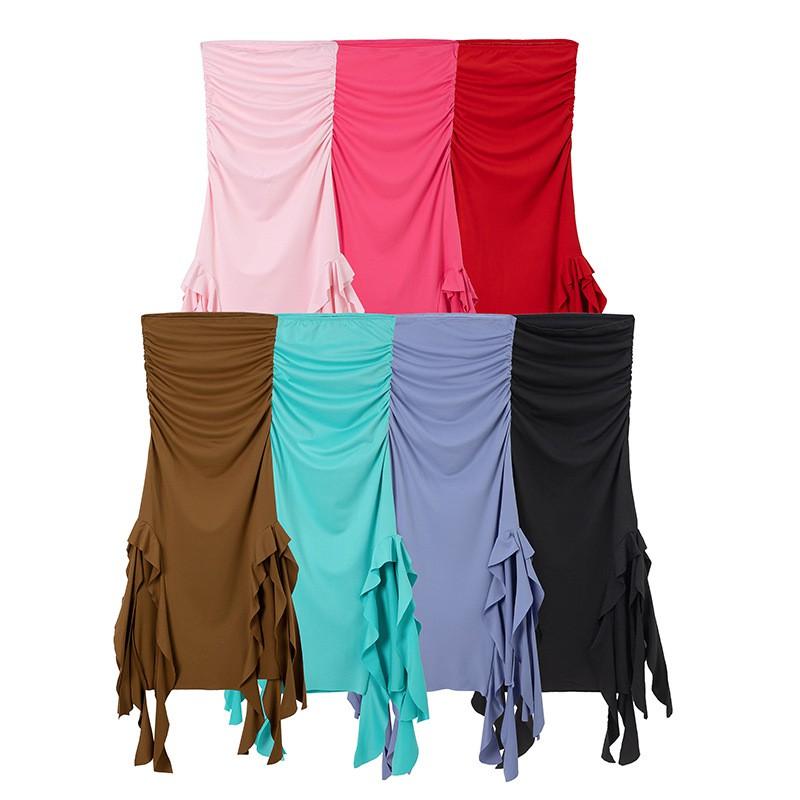 2026 Womens Off-Shoulder Tube Top Bodycon Asymmetrical Hem Pleated Maxi Dress Solid Color Street Chic