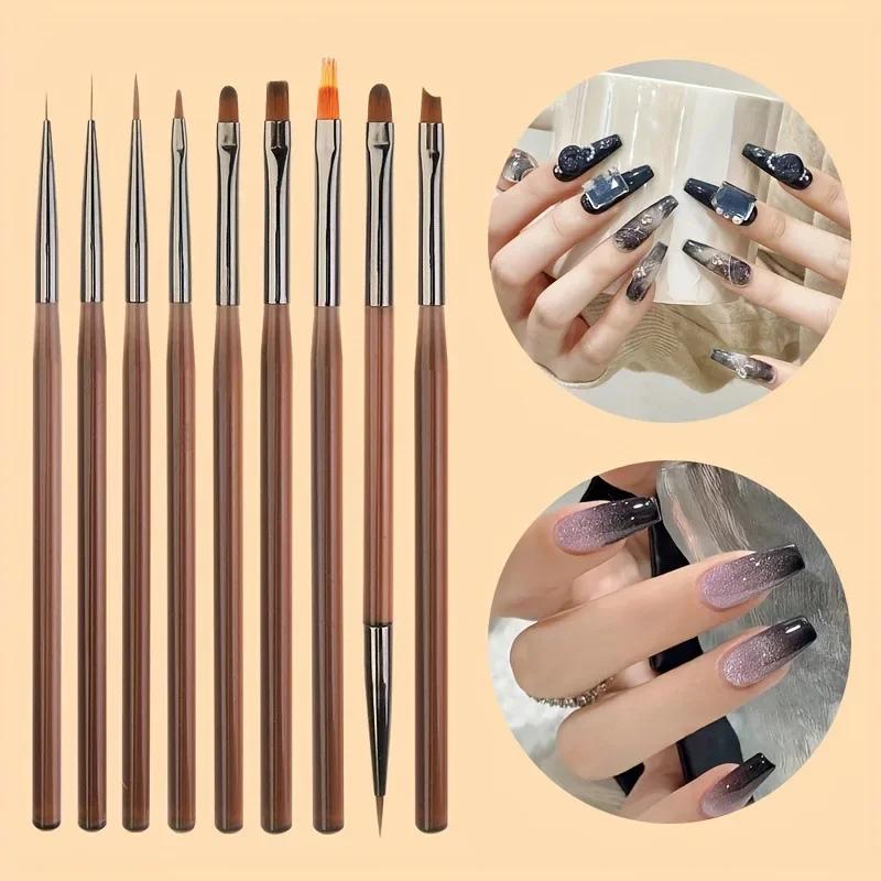 9pcs DIY painting brushes, for watercolor, oil painting, UV gel nail lining, nail acrylic painting brushes, and nail art paintin