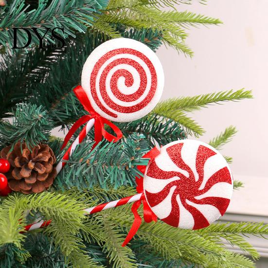Seasonal Home Decor for Parties Christmas Lollipop Ornaments, Red White Swirl Candy Cane with Tree Spiral Ornament Bow, Artificial Props Tabletop