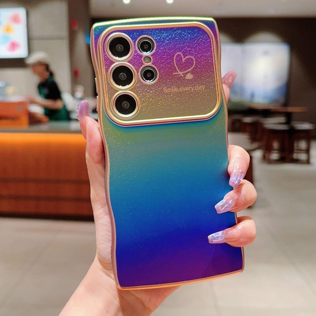 Colorful Silk Waves Are Suitable for Samsung S25 Ultra Mobile Phone Case S24FE Electroplating Love Protection Case