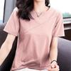 Women's Plus Size Solid Color Round Neck Short Sleeve Button Detail Casual Summer T‑Shirts Blouse