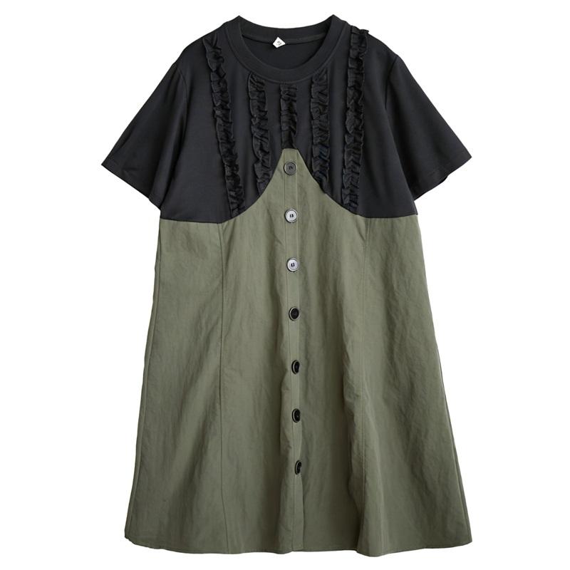 Korte mouw Plus size vintage Patchwork nieuw in jurken voor vrouwen casual los Midi zomerjurk