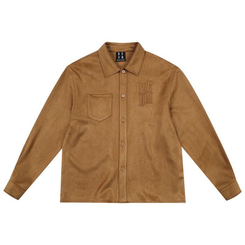

Medm25Ss Suede Leather Shirt Jacket 2025 New Spring and Autum American Retro Loose Casual Top Trendy Curry color S