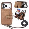 For iPhone 17 Pro PU Leather Phone Back Cover with Zipper Card Holder and Long Strap