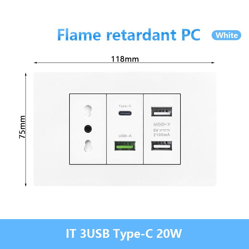 Italien Chile Mexiko USB Smart Typ-c 20W Schnelllade-Wandsteckdose Stecker, Brasilien Elektrischer Lichtschalter Universal-USB-C-Steckdose