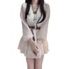 White ruffle edge long-sleeved V-neck shirt dress women's early autumn new sweet design waist and thin short skirt