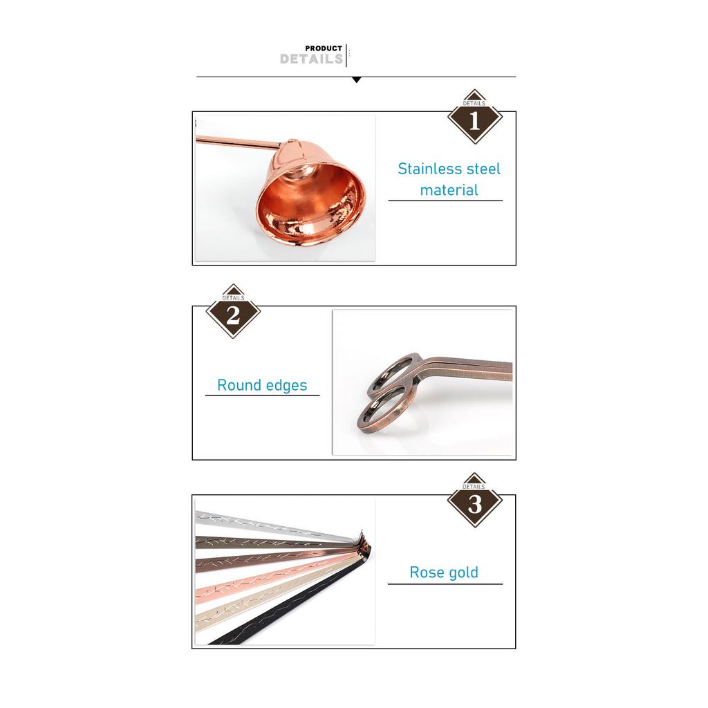 3pcs Candle Wick Trimmer Set Wick Trimmer Candle Snuffer Wick Dipper Stainless Steel Candle Accessory Set Rose Gold