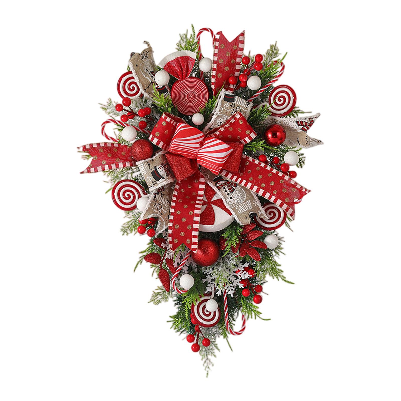 

Front Door Christmas Wreath, Teardrop Upside-down Wreath Decoration Vintage Porch, Front Door Christmas Candy Cane Wreath 20 Inches One Size