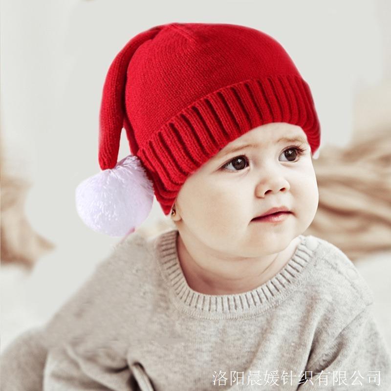 Autumn and winter new children's Christmas hats, boys and girls parent-child warm knitted hats, cute hairball wool hats