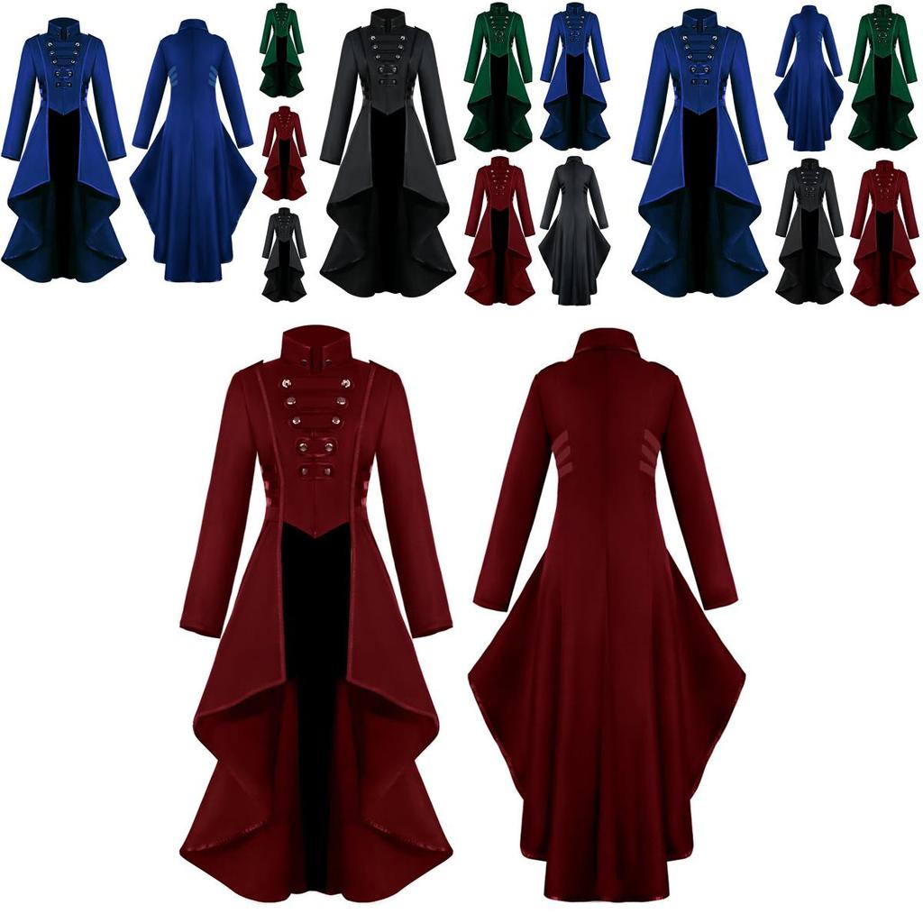Gorgeous Women Vintage Medieval Tuxedo Gothic Tailcoat In Black Red Blue And Green