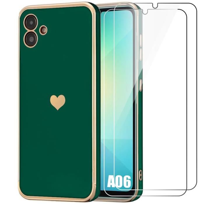Coque pour samsung galaxy a06 - protection tpu cœur antichoc anti-rayure souple vert nuit + 2 verres trempés