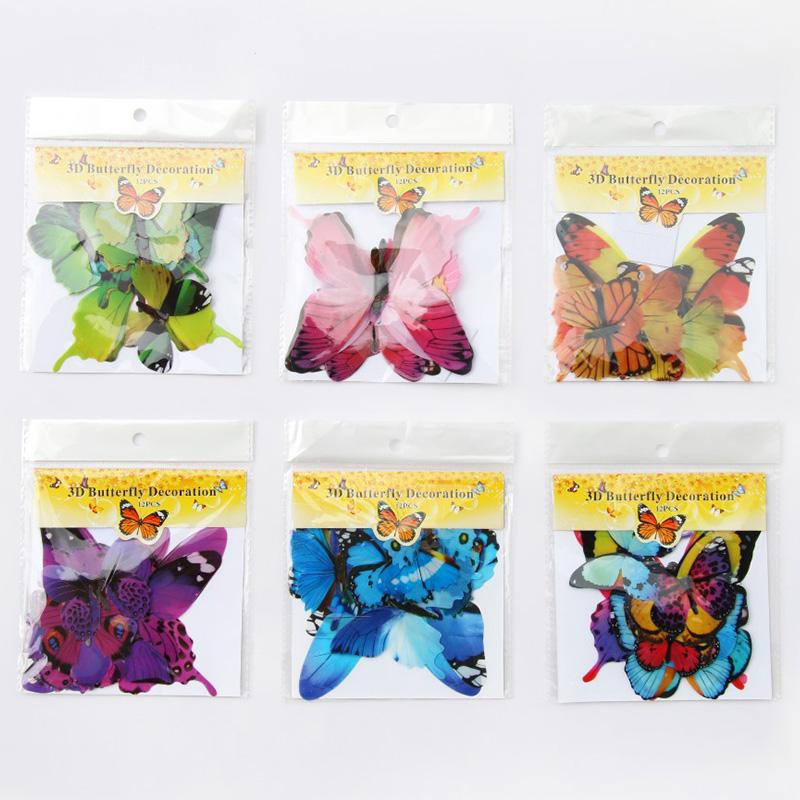 12Pcs 3D Butterfly Wall Stickers Living Room Bedroom Background Refrigerator Decoration PVC Simulated Butterflies Stickers