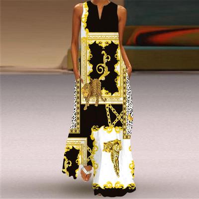 2024 Women's Sleeveless V-Neck Printed Retro Maxi Dress