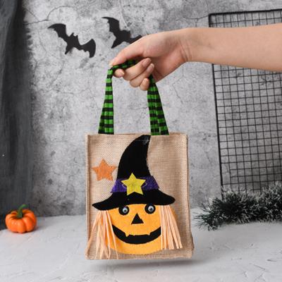 Halloween Candy Bag Reusable Trick or Treat Tote Bag Pumpkin Witch Ghost Printed Halloween Canvas Bag Large Grocery Bag