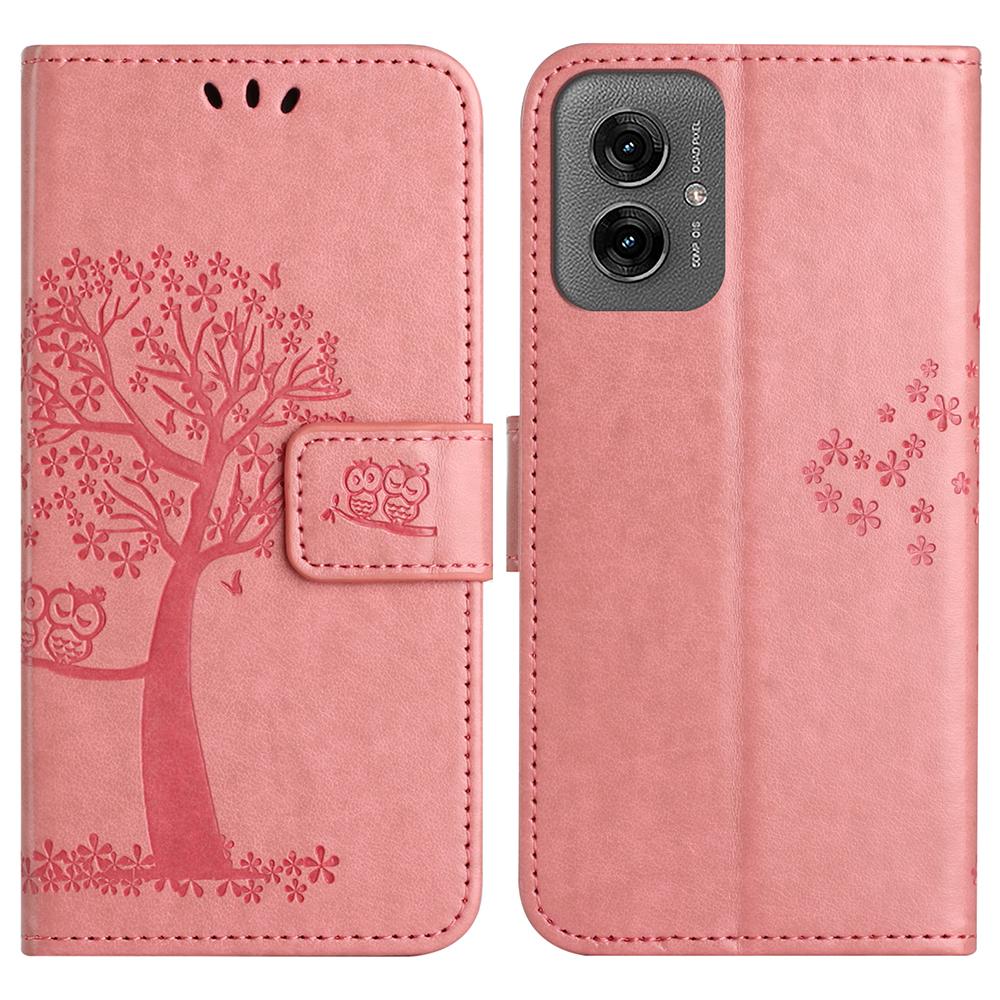 For Motorola Moto G55 5G Case PU Leather Owl Tree Imprinted Wallet Phone Cover