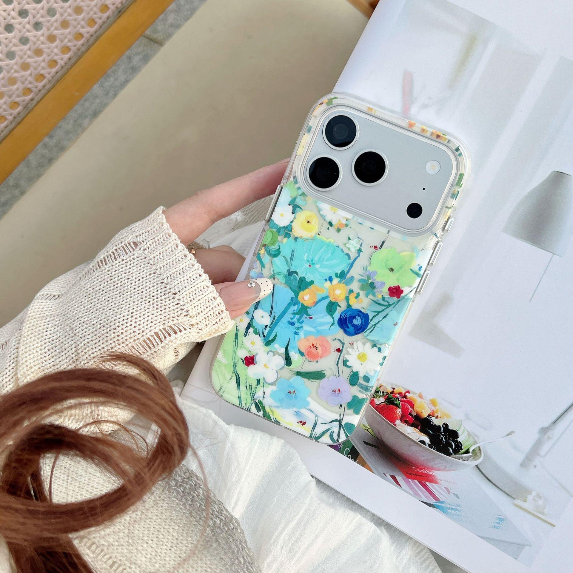 

Elegant Floral Oil Painting Phone Case for iPhone 16 PM/17 Pro Max with Chain and Female Design iPhone 16