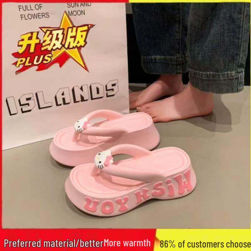 EVA Thick-Soled Cute Cartoon Kitten Clip-Toe Women's Flip-Flops - Summer Outdoor Height-Increasing Sandals