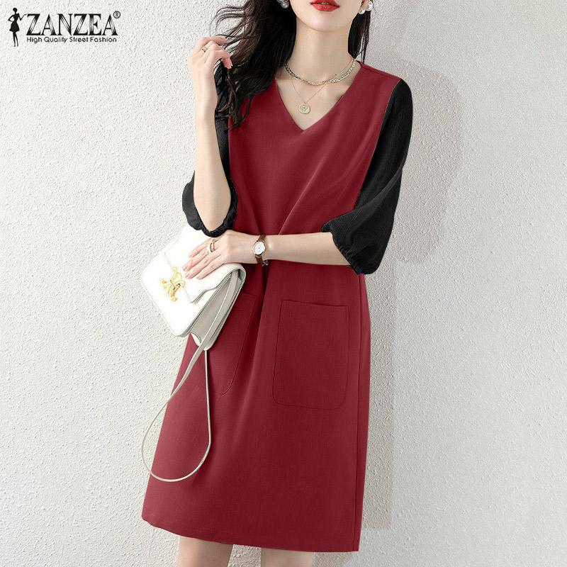 

ZANZEA Женское повседневное летнее платье с v-образным вырезом и короткими рукавами