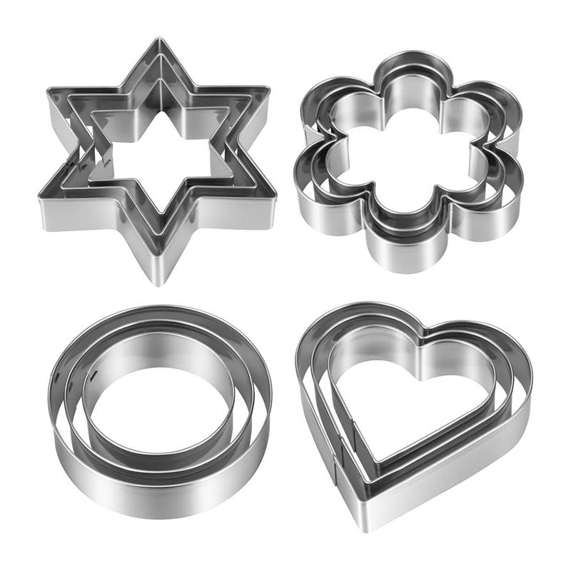 12Pcs Mini Cookie Cutters Set Stainless Steel Biscuit Mold Heart Star Round Flower Biscuit Cutters Kit Cookie Mold Baking Tools
