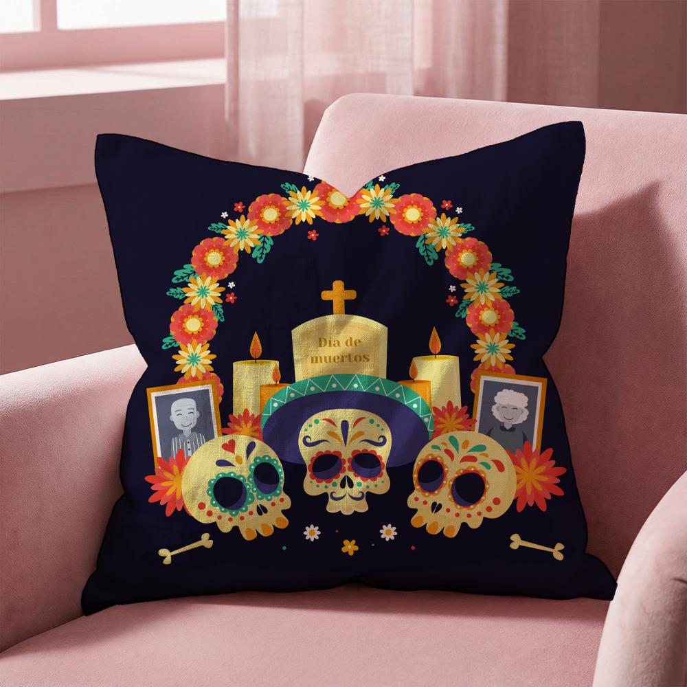 Mexico Easter Flower Skeleton Cushion Cover Multi-Scene Pillow Cover for Home & Car - Reversible, Soft & Durable for Daily Use