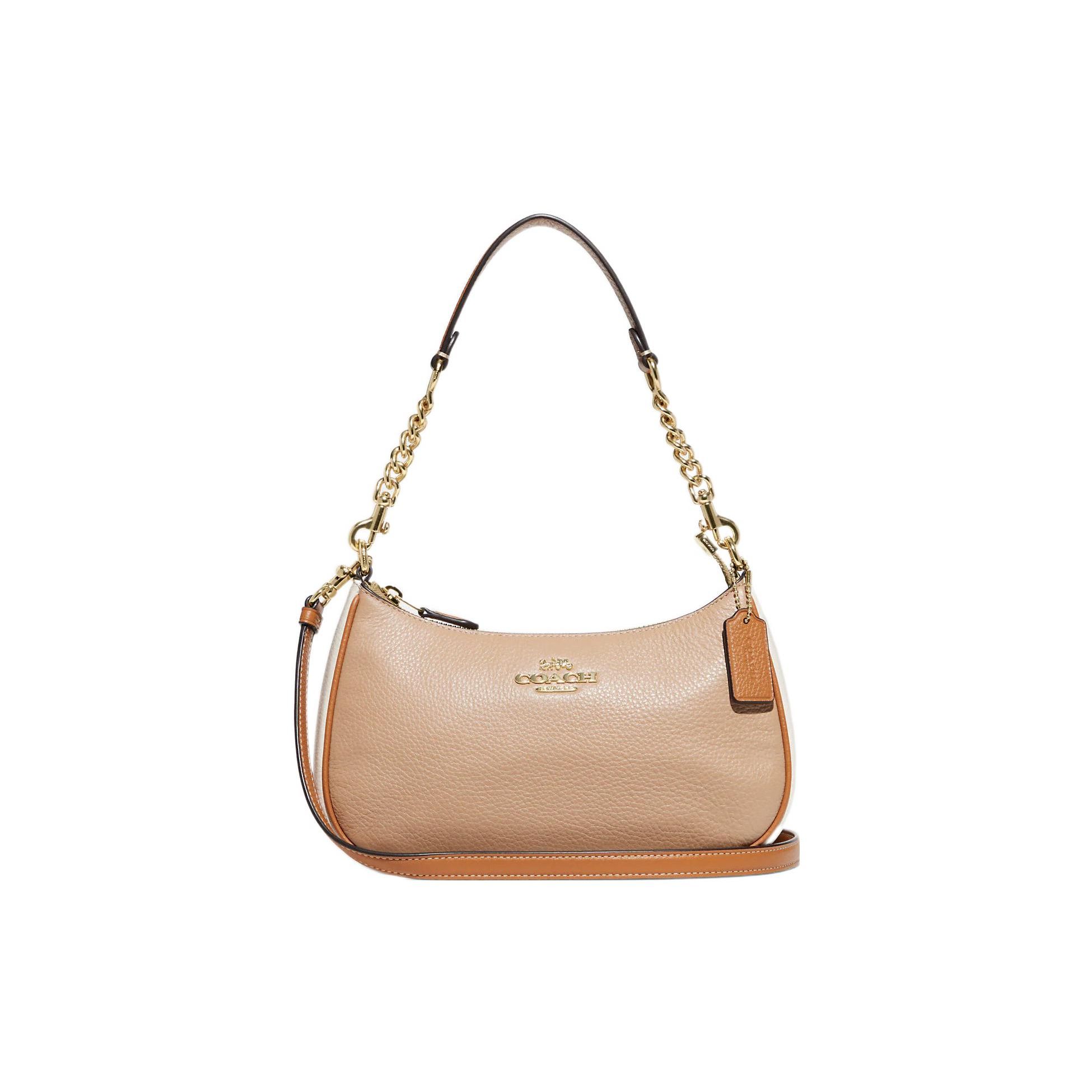 

Coach Teri 25 Solid Color Zipper Closure Leather Tote Bag Crossbody Bag Shoulder Bag Women bags Gold Brown CA173-IMTAP Basic Set (Bag+Dust Bag)