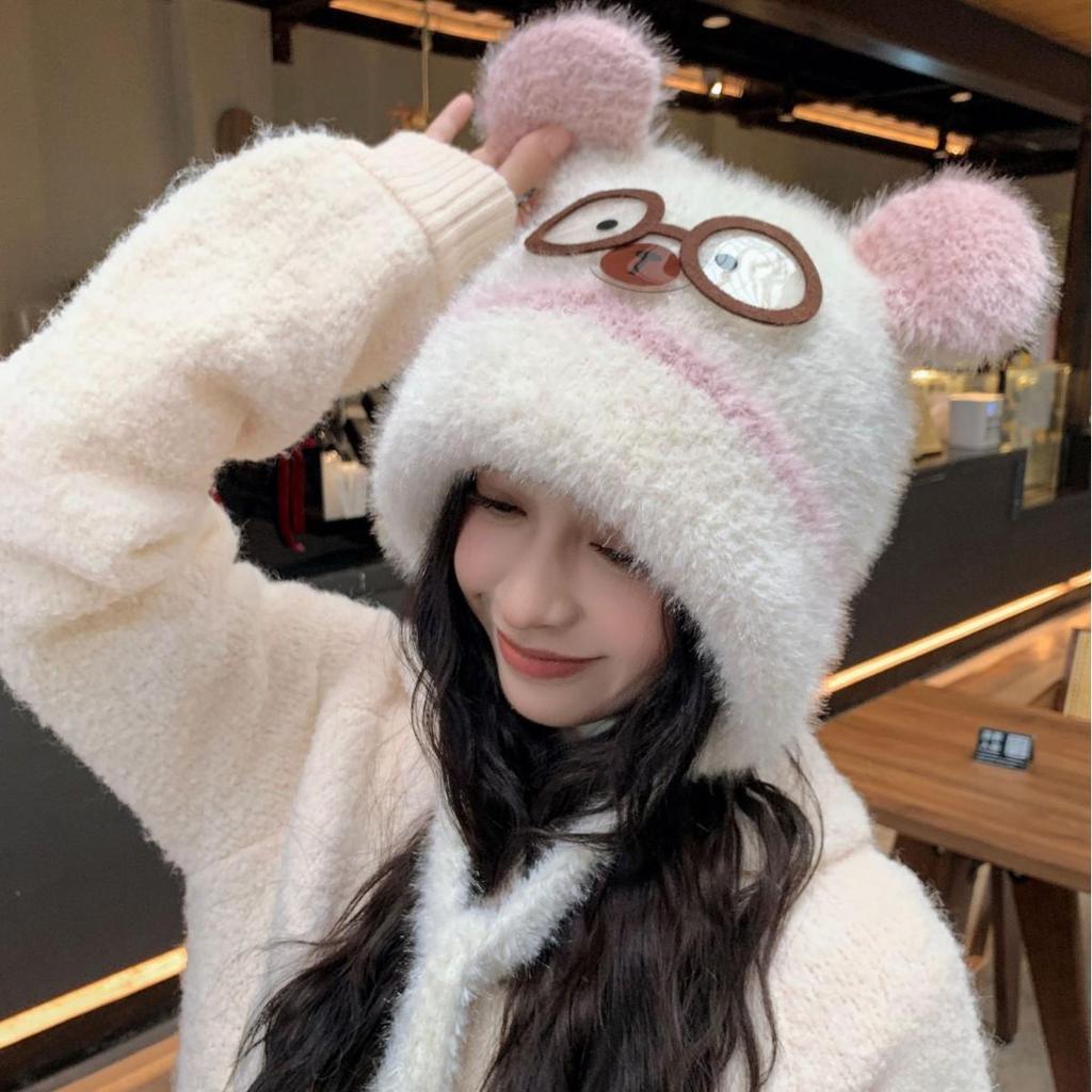 Japanese Style Cute Plush Hat: Women's Warm Knitted Beanie for Autumn/Winter