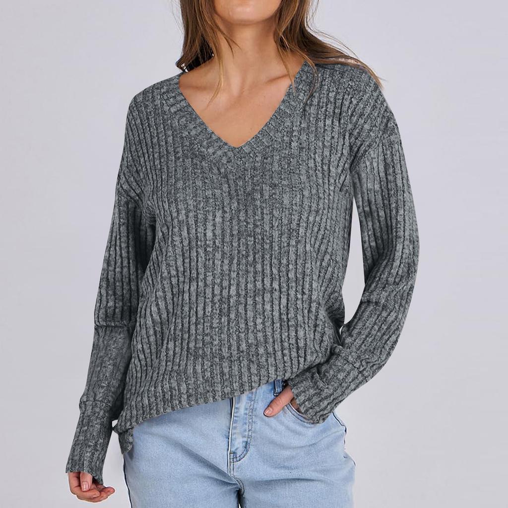 Dámské svetry s výstřihem do V, košile s dlouhým rukávem, volný střih, ležérní, podzimní móda, lehké pulovry, tunikové topy