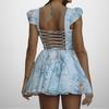 Women's New Arrival Temperament, Elegant and Fashionable Printed Square Collar Short High-waisted Dress