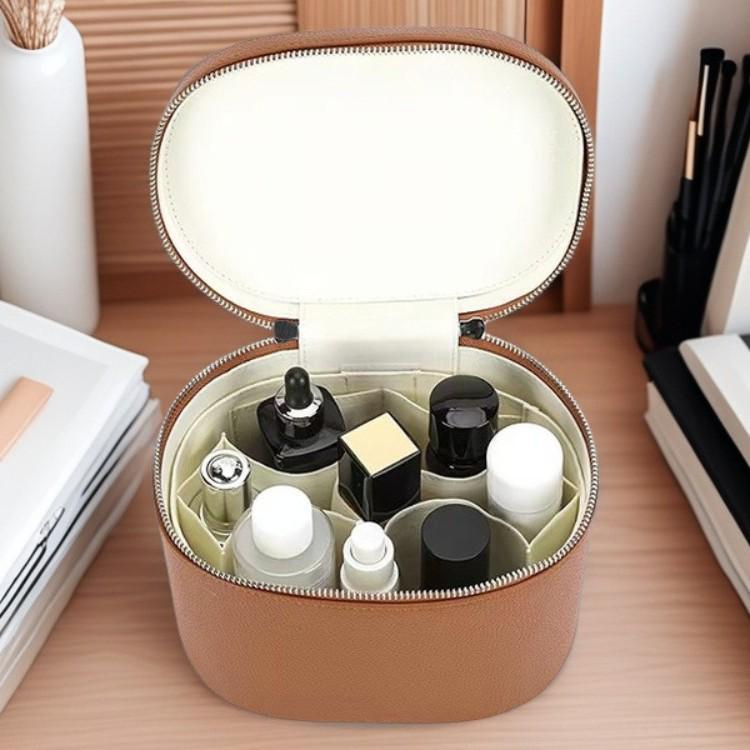Lychee Grain PU Leather Double Zipper Makeup Bag - Large Capacity, Travel Waterproof Toiletries & Skincare Storage