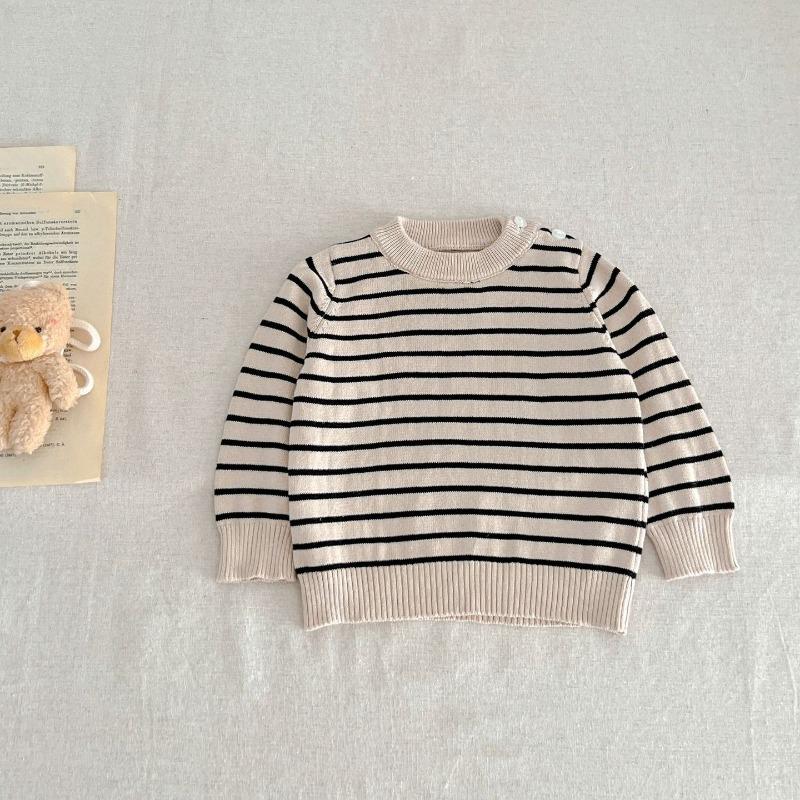 Maglioni per neonati per ragazzo e ragazza, maglione in cotone neonato con scollo tondo a righe e fondo a pois
