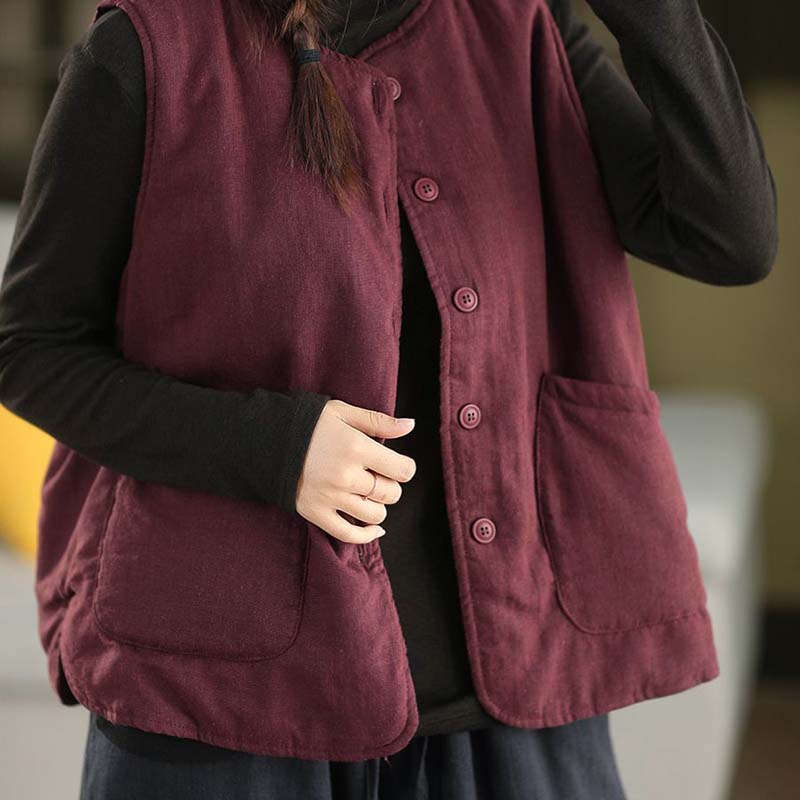Vest for Women Cotton Autumn Winter Sleeveless Tops Vest Oversize Solid Color Vintage Large Pocket Sleeveless Vest Thickened Vest