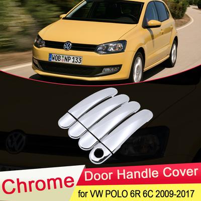 Dla Volkswagen VW POLO 6R 6C 2009 2010 2011 2012 2013 2014 2015 2016 2017 MK5 chromowana pokrywa klamki drzwi zestaw wykończeniowy samochodu