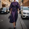 Dames Mode Elegante Temperament Pure Kleur Slim Fit Jurk Casual Vleermuismouw Lange Jurk