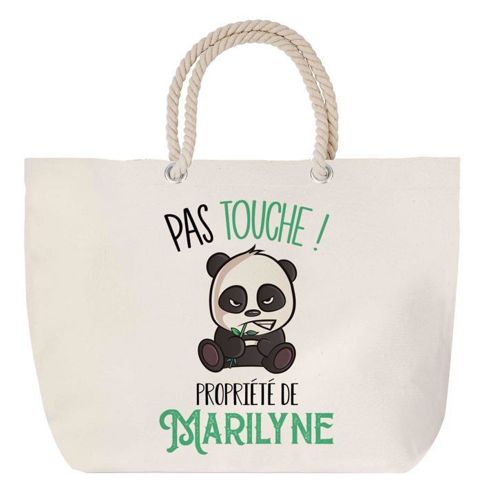 Sac de plage - PLANETEE - Marilyne Pas Touche Panda - Anse corde - Coton - Imprimé en France
